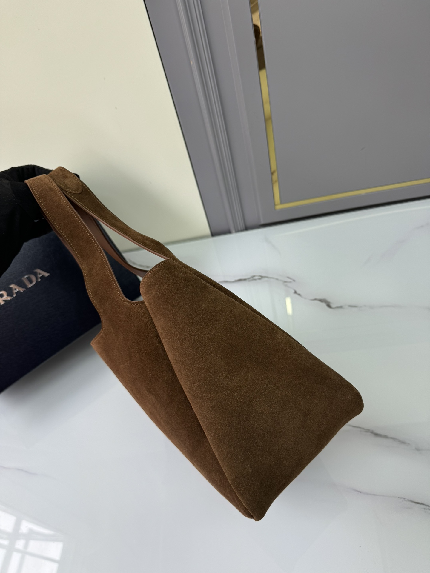 [Top] PRADA Sheepskin Bucket Bag 25x21.5x14cm/18x16x10cm - Brown