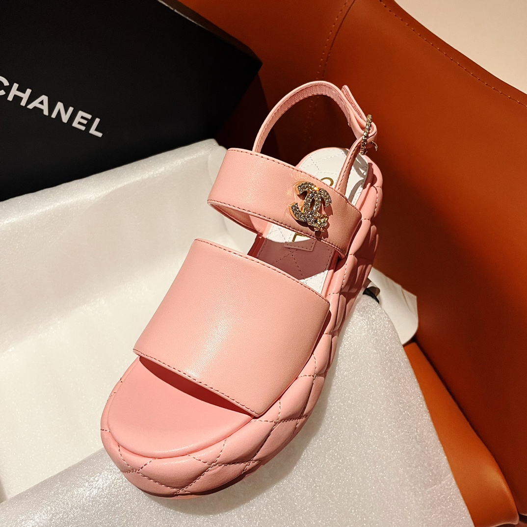 [TOP] CHANEL 7.5cm High Heel CC Wedge Sandals - 3 Color