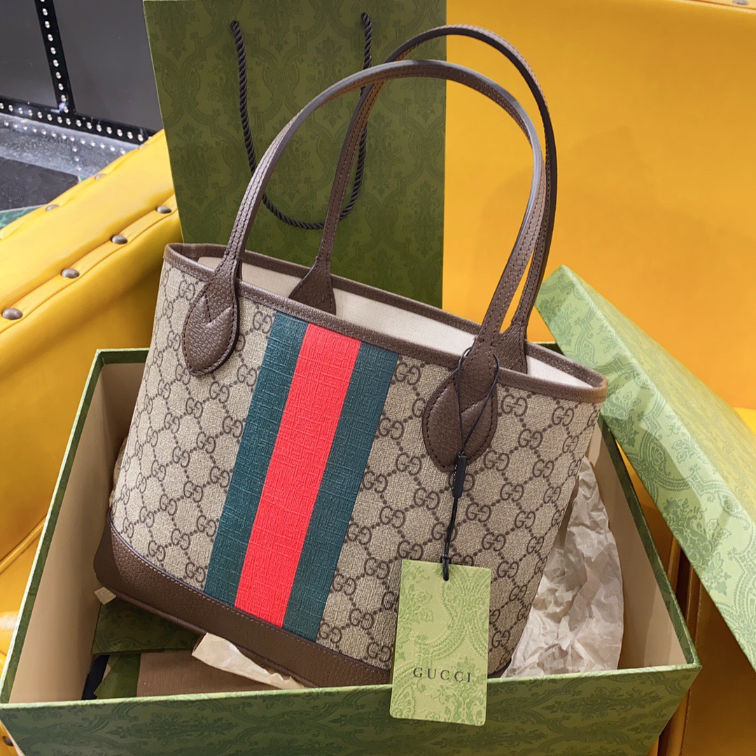 [TOP] GUCCI Ophidia  Monogram Tote Bag 25 x 22 x 12 cm-Brown