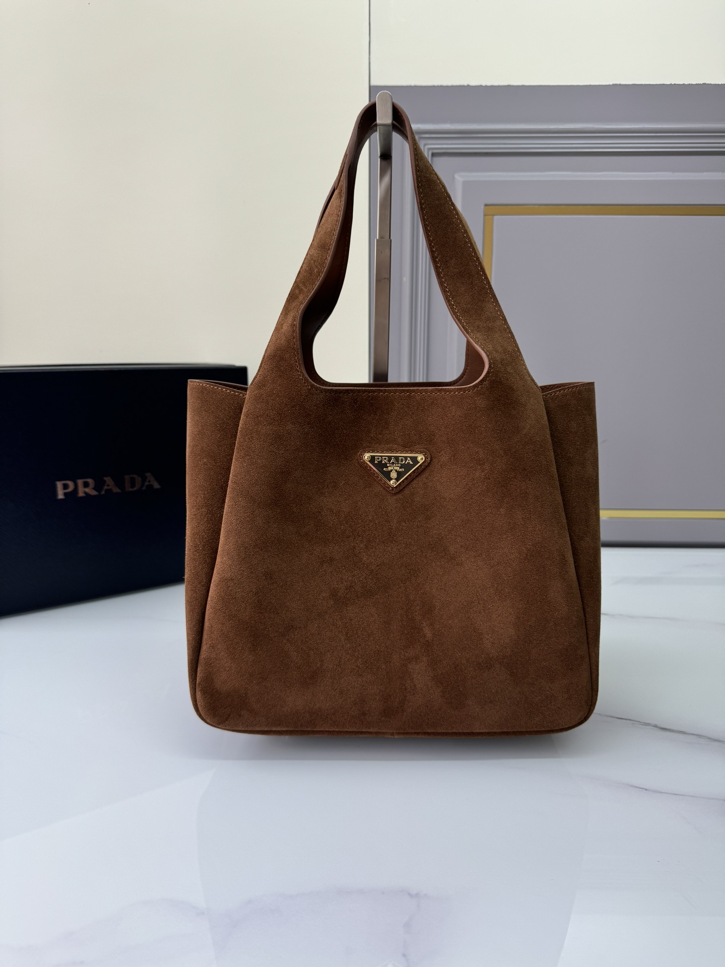 [Top] PRADA Sheepskin Bucket Bag 25x21.5x14cm/18x16x10cm - Brown