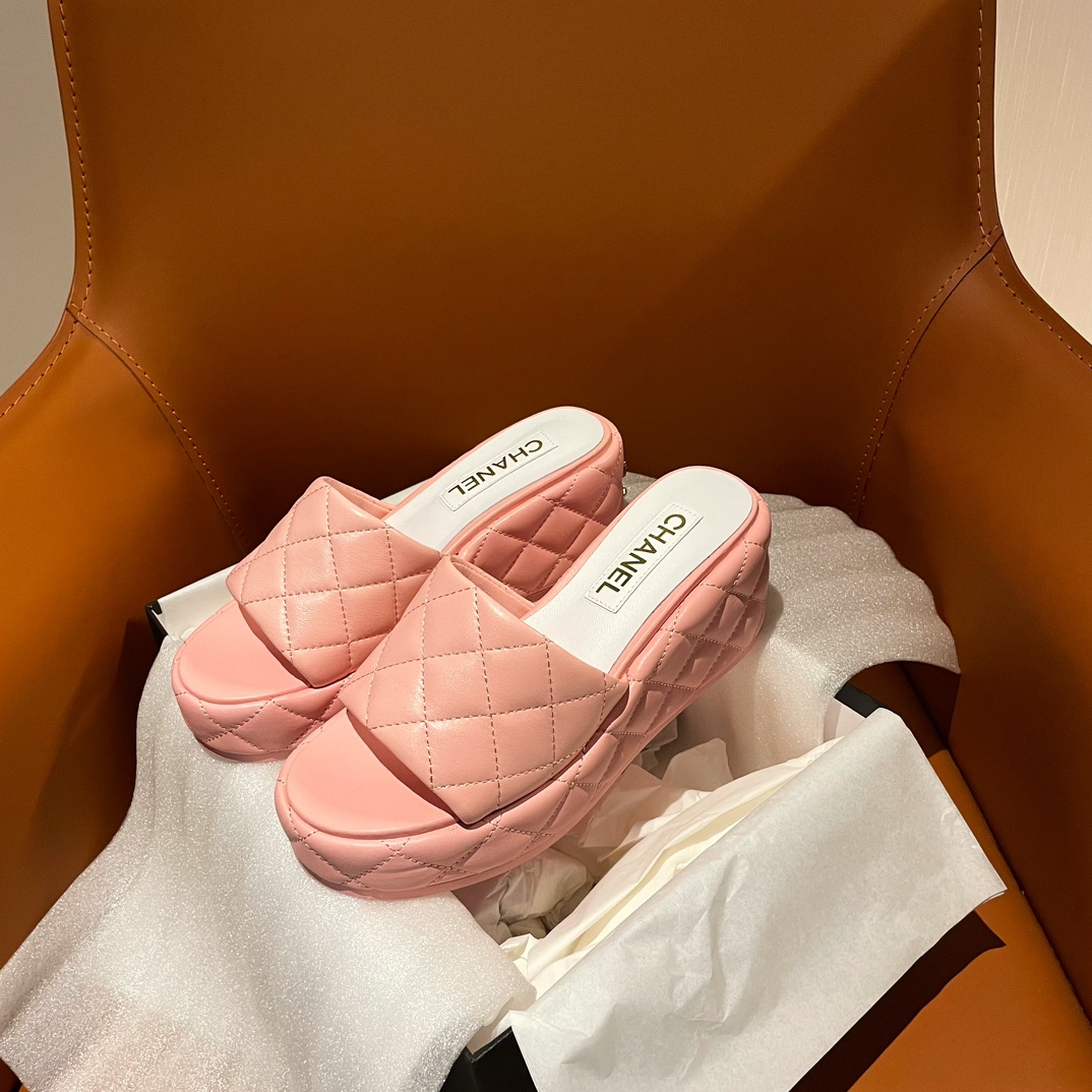 [TOP] CHANEL 7.5cm High Heel Wedge Slippers - 4 Color