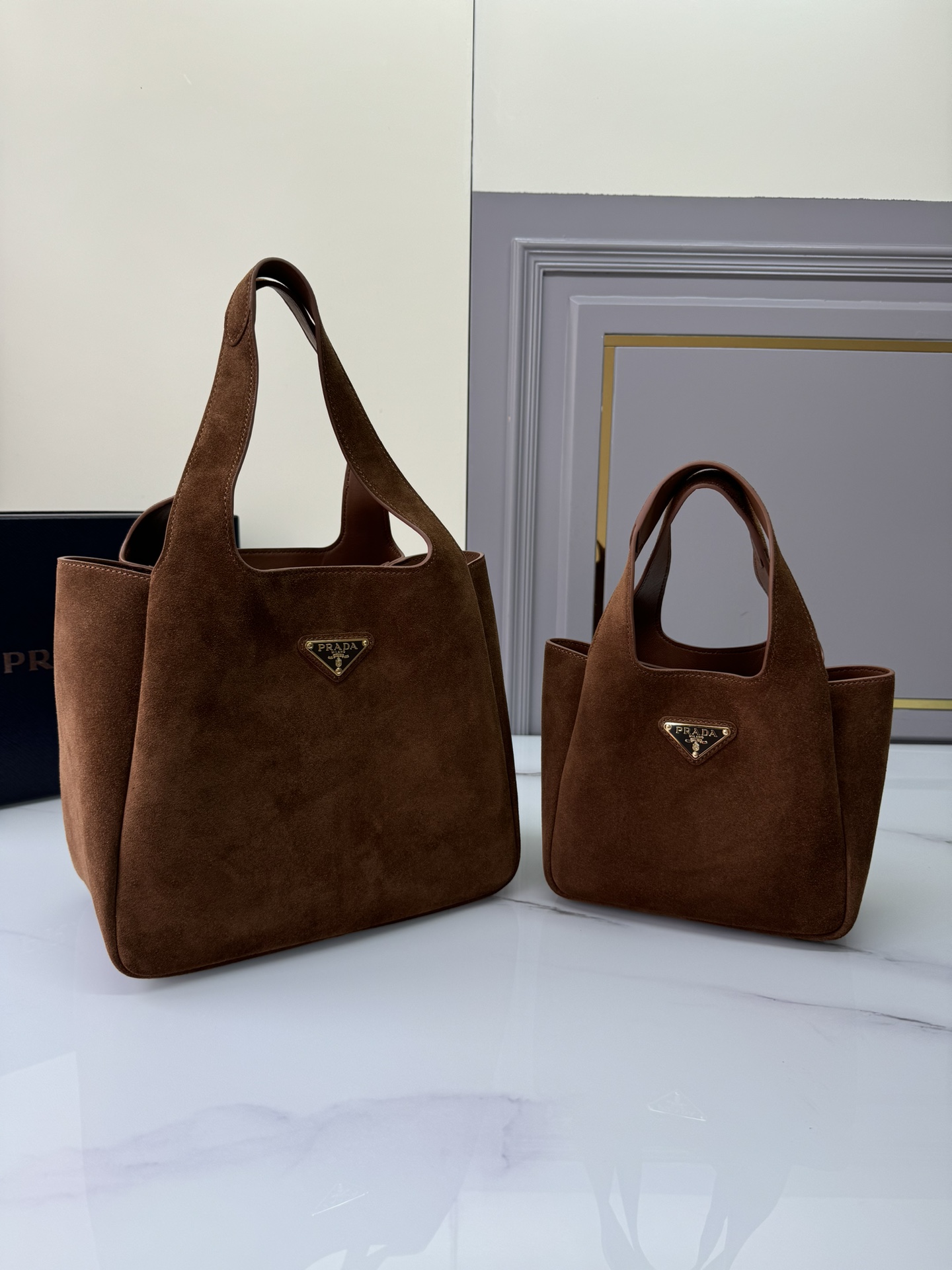 [Top] PRADA Sheepskin Bucket Bag 25x21.5x14cm/18x16x10cm - Brown