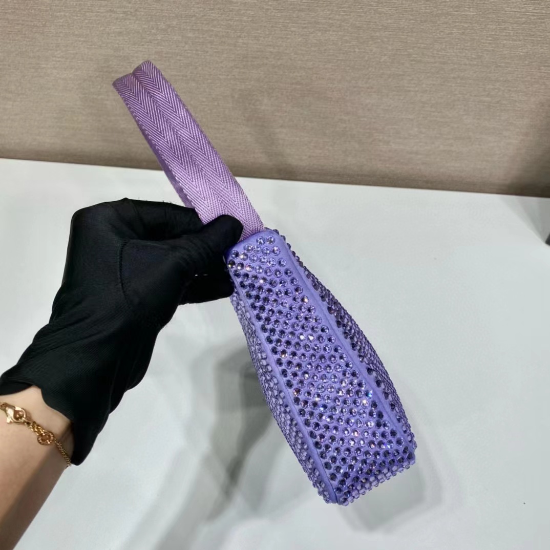 [TOP] PRADA Satin Crystal Mini Re-Edition 2000 Bag 23×13cm - Purple