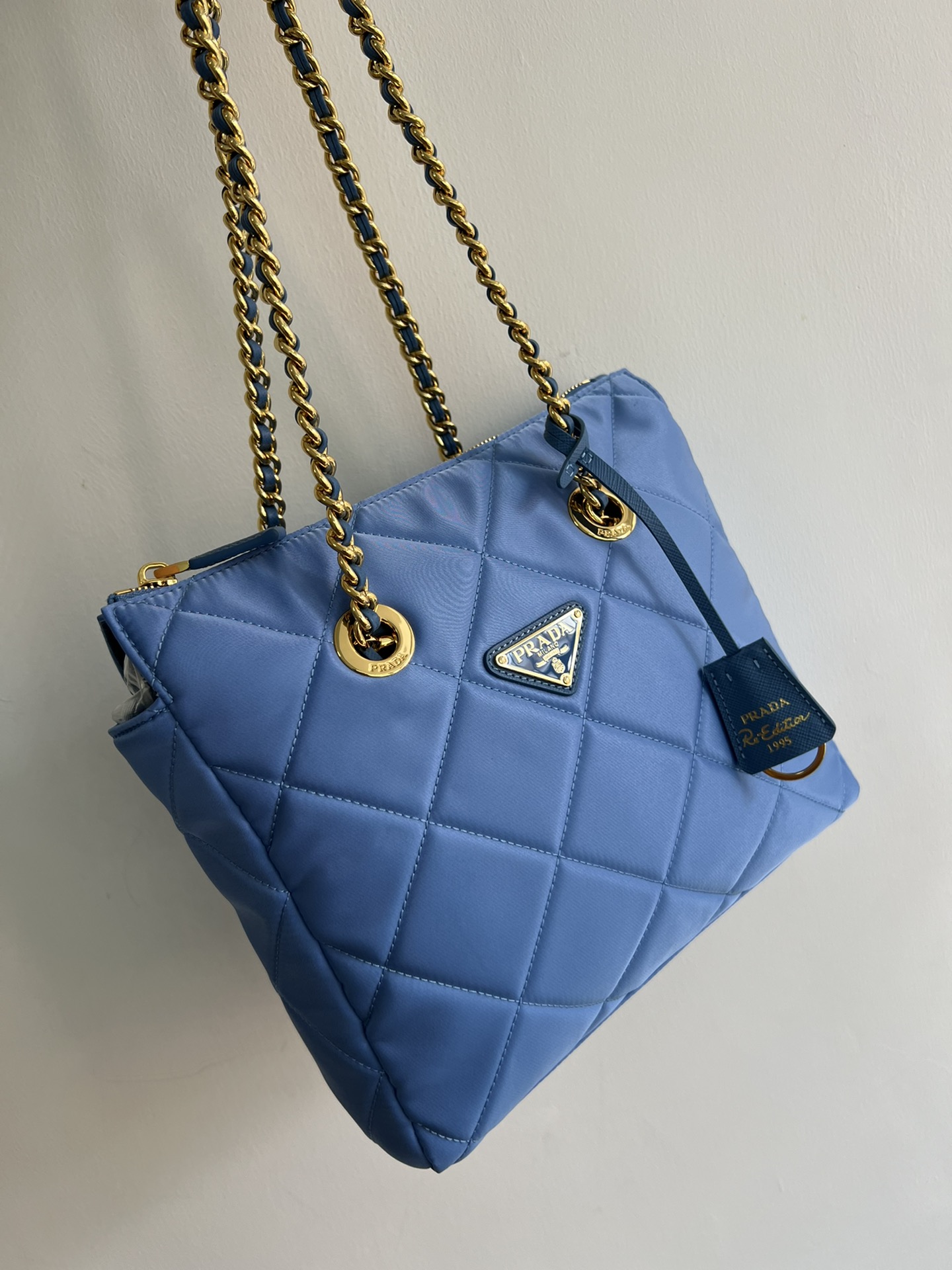 [TOP] PRADA Middle Chain Rhombus Bag 25*24*5CM - Blue