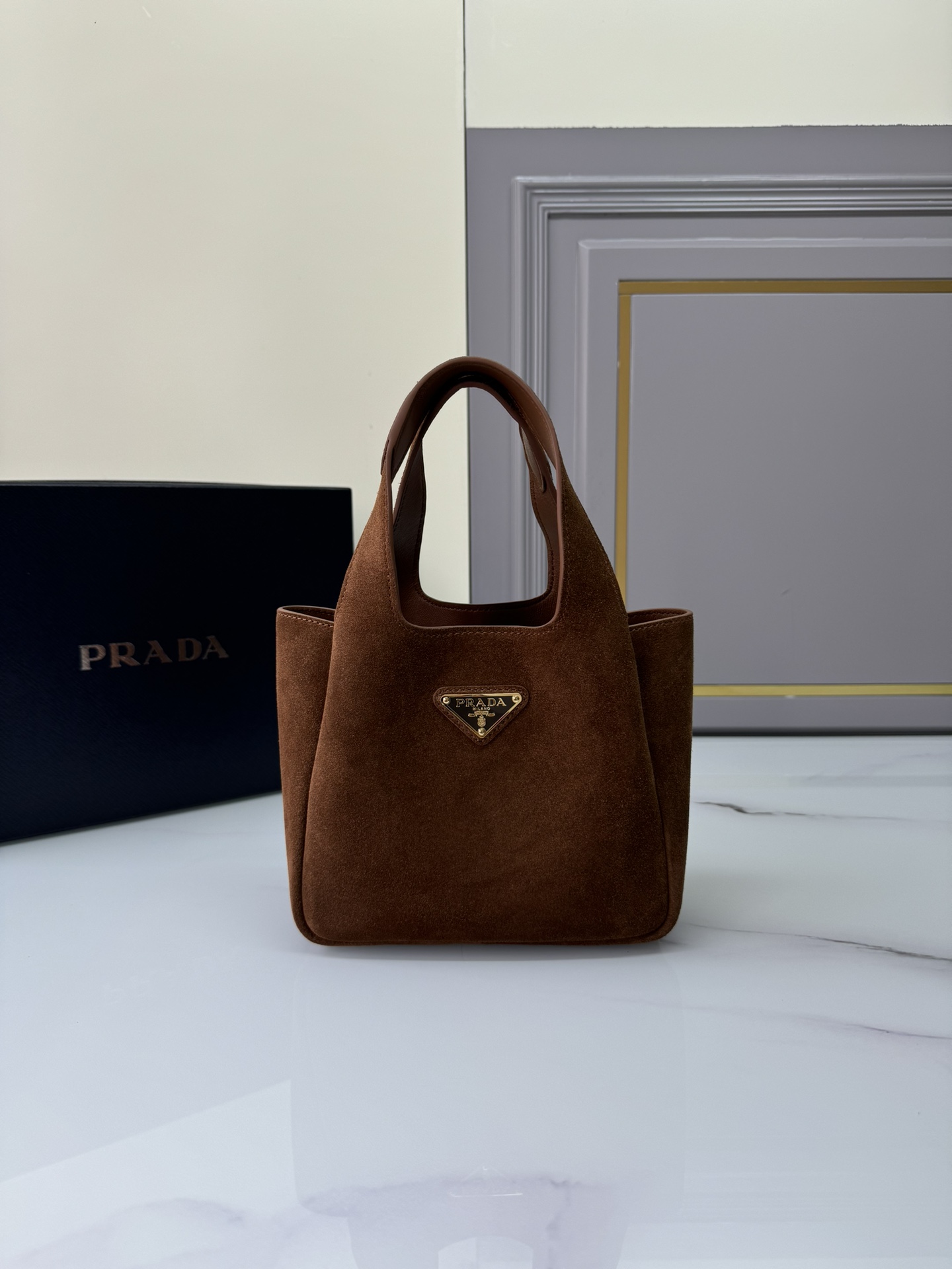 [Top] PRADA Sheepskin Bucket Bag 25x21.5x14cm/18x16x10cm - Brown