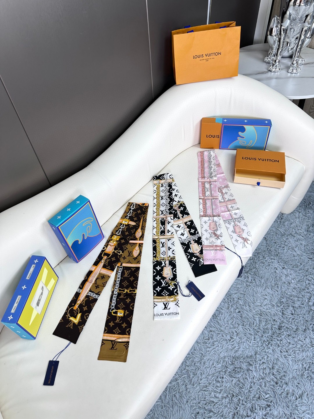 [TOP] Louis Vuitton LV Monogram Ribbon Scarf 120x8cm - 3 Color