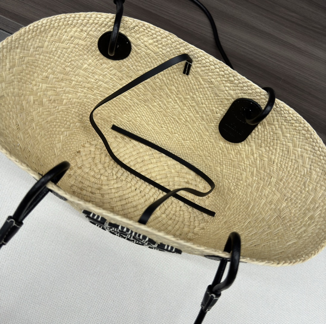 [TOP] LOEWE Anagram Basket Bag in Iraca Palm and Calfskin 34*13*16.5CM - 2 Colour