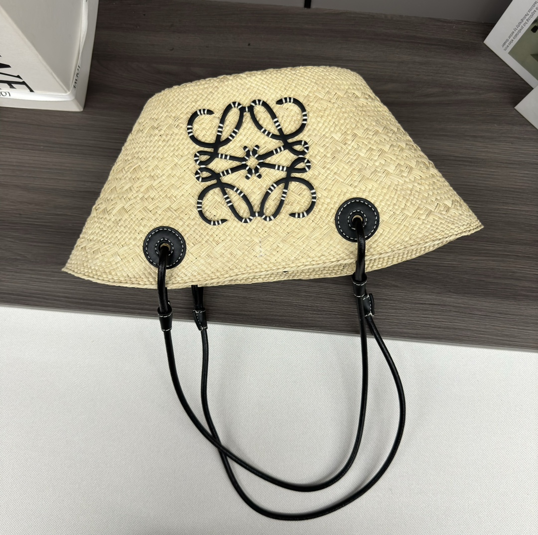 [TOP] LOEWE Anagram Basket Bag in Iraca Palm and Calfskin 34*13*16.5CM - 2 Colour