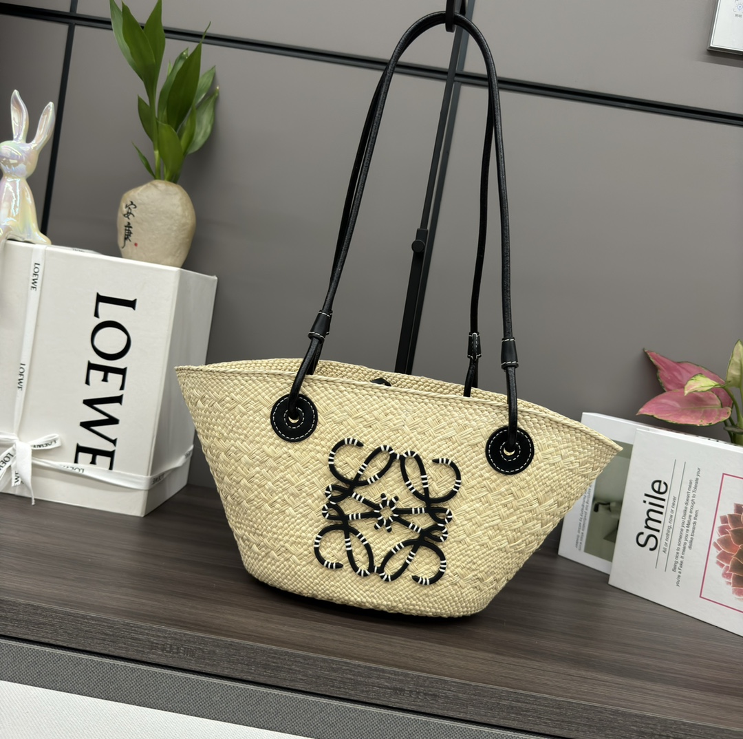 [TOP] LOEWE Anagram Basket Bag in Iraca Palm and Calfskin 34*13*16.5CM - 2 Colour