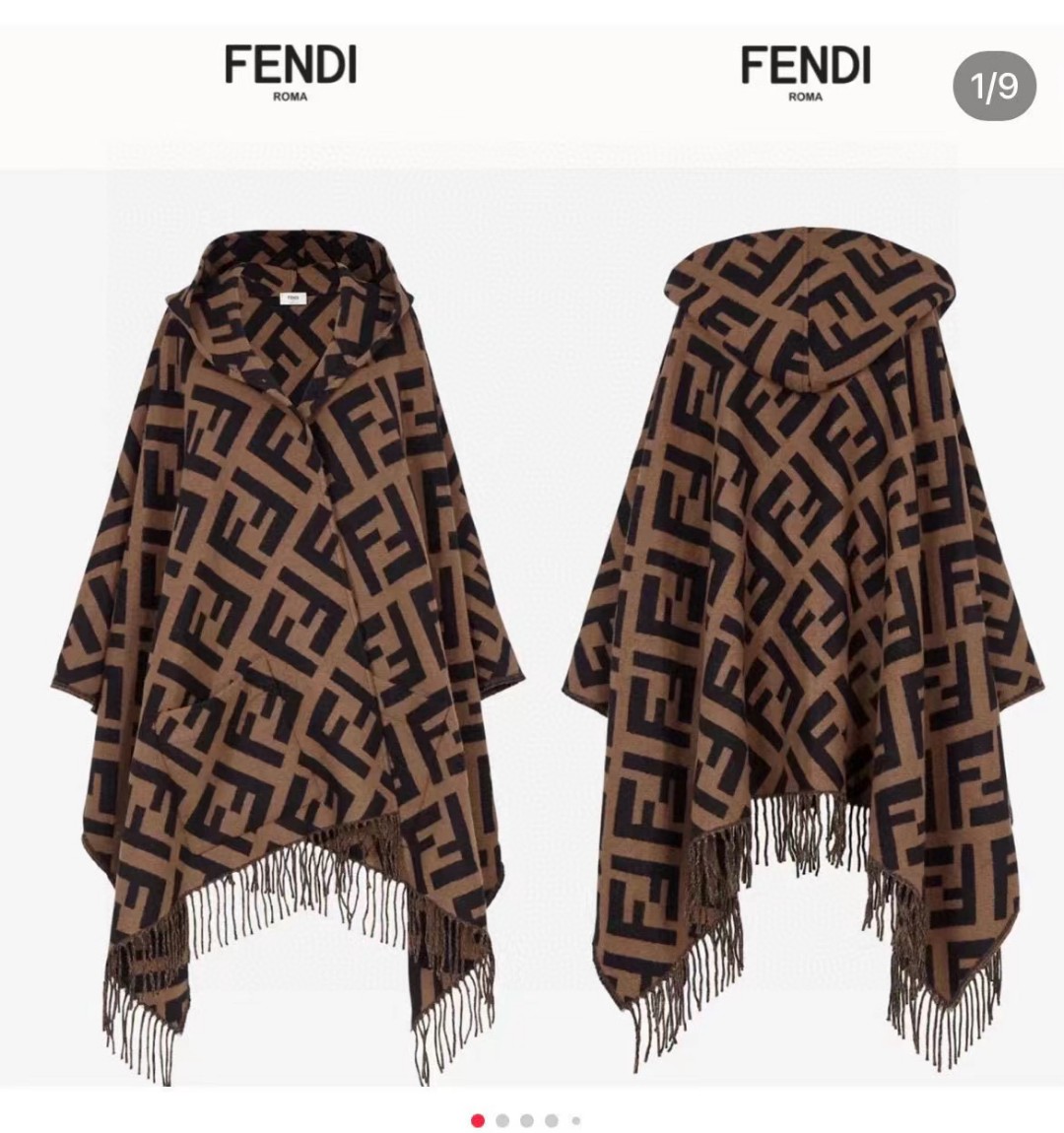 [TOP] FENDI FF Hooded Cape Shawl - Brown