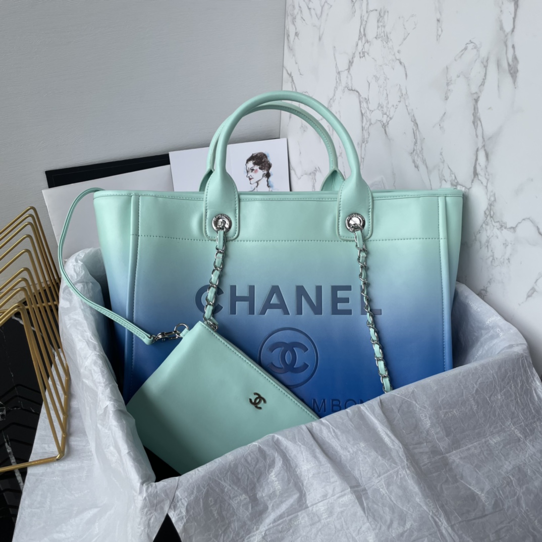 [TOP] CHANEL Calfskin Deauville Tote Shopping Bag 34cm  - 4 Colors