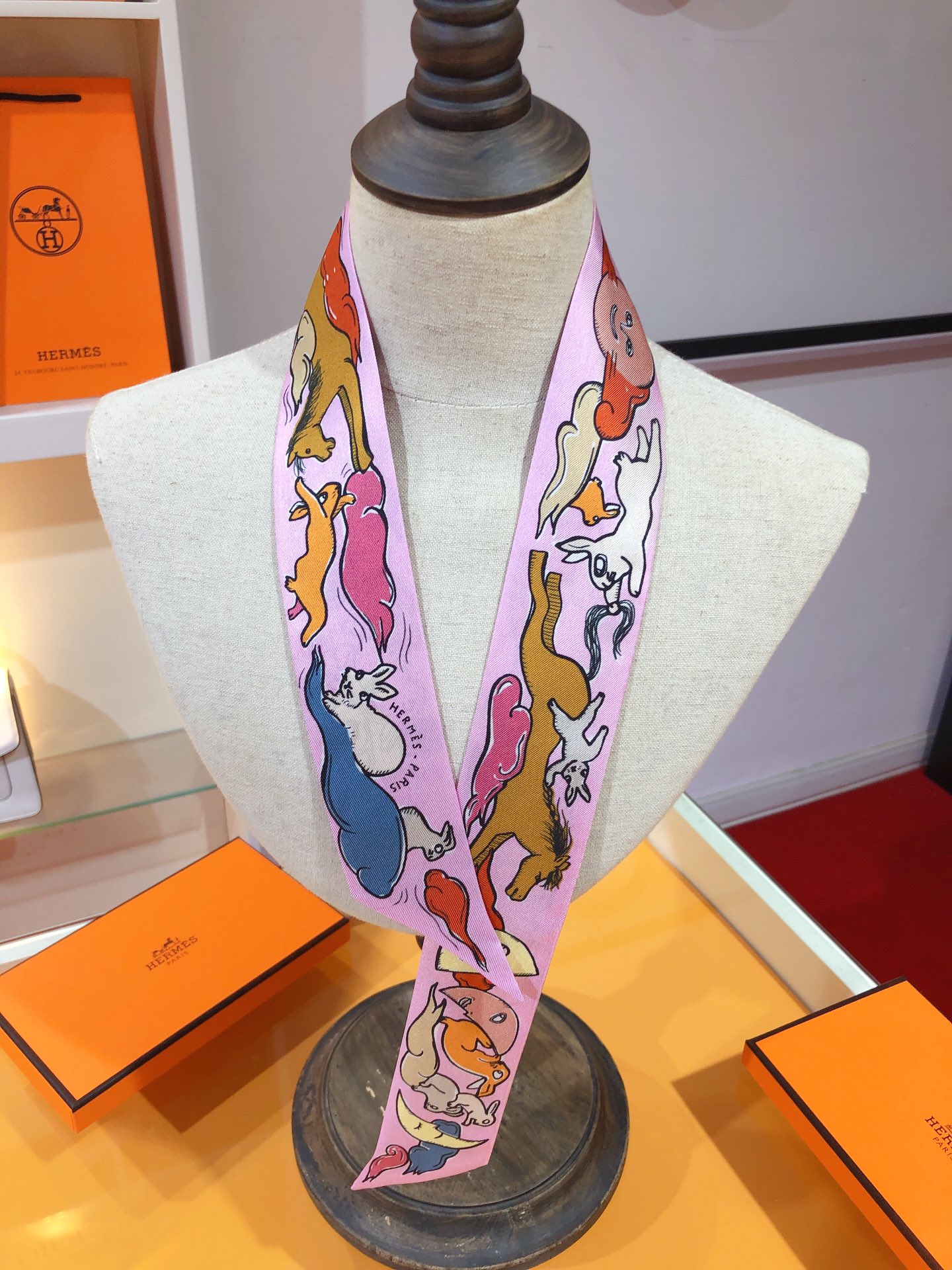 [TOP] HERMES One Thousand and One Rabbits Twilly Scarf 86 x 5 cm - 4 Colours
