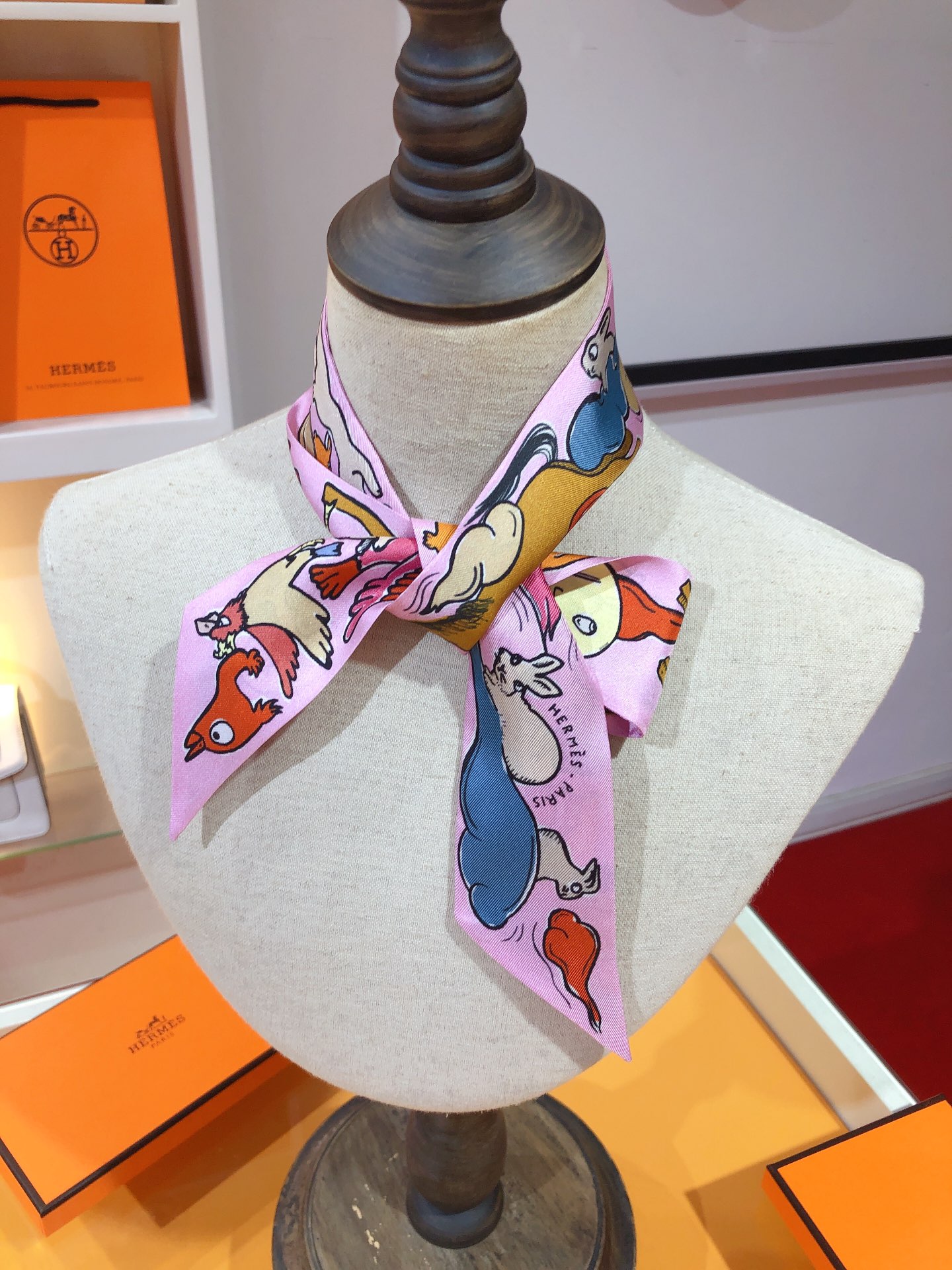 [TOP] HERMES One Thousand and One Rabbits Twilly Scarf 86 x 5 cm - 4 Colours