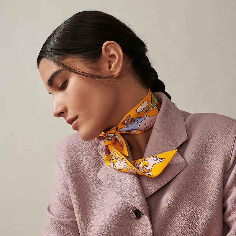 [TOP] HERMES One Thousand and One Rabbits Twilly Scarf 86 x 5 cm - 4 Colours