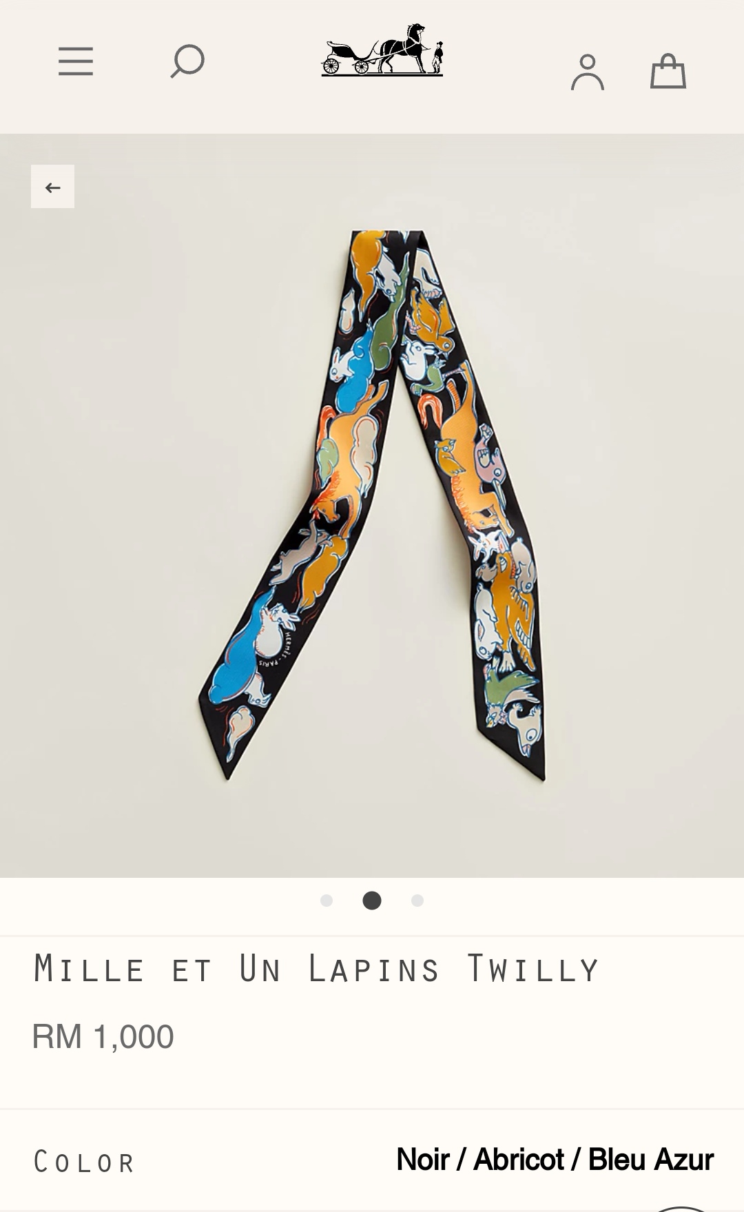 [TOP] HERMES One Thousand and One Rabbits Twilly Scarf 86 x 5 cm - 4 Colours