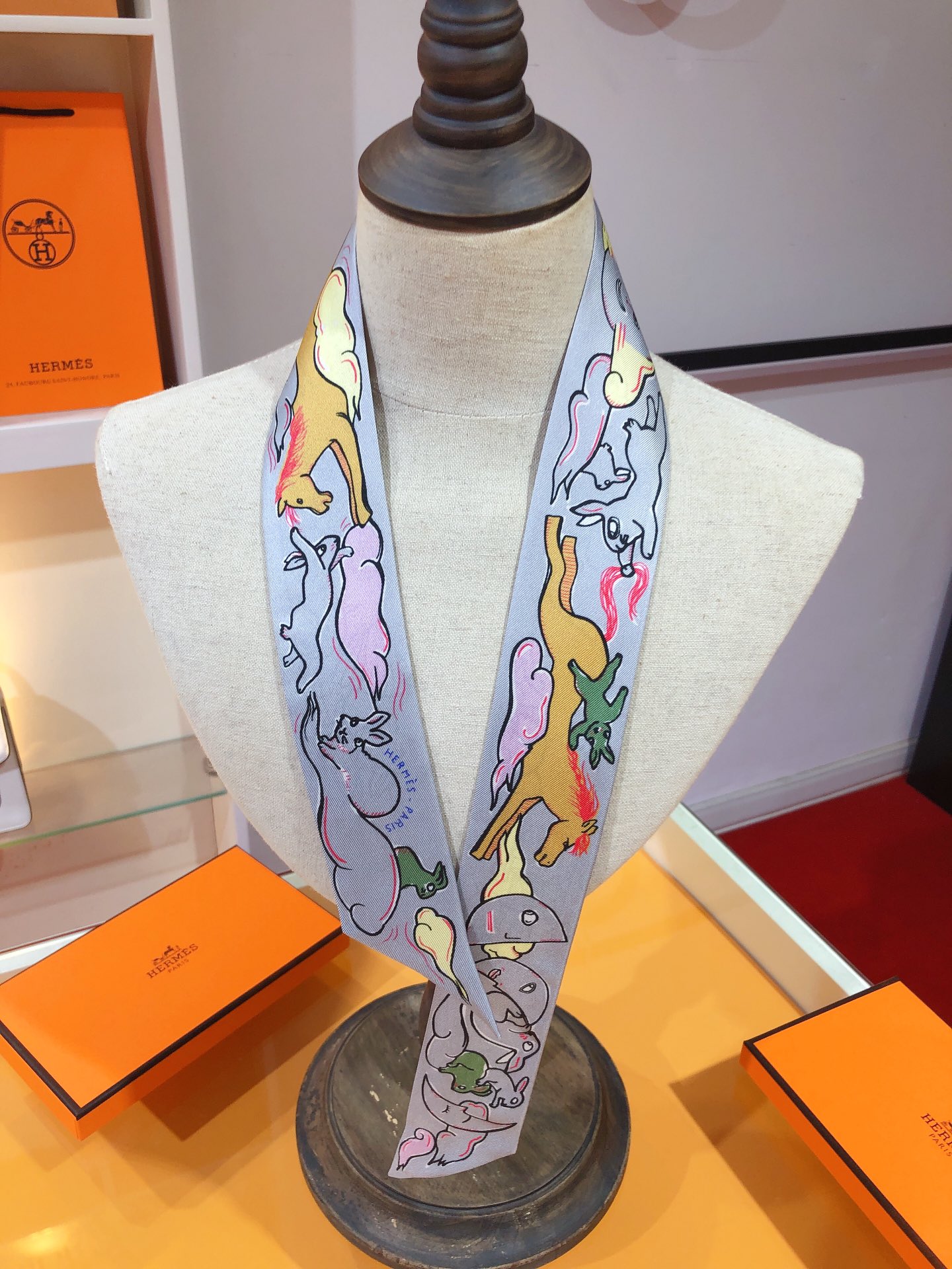 [TOP] HERMES One Thousand and One Rabbits Twilly Scarf 86 x 5 cm - 4 Colours