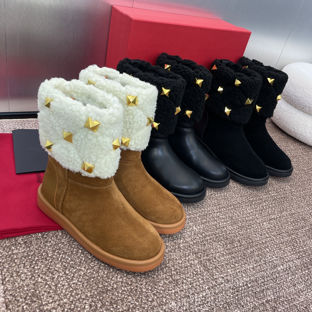 [TOP] VALENTINO Rivet Lambswool Snow Boots - 3cm - 3 Colors
