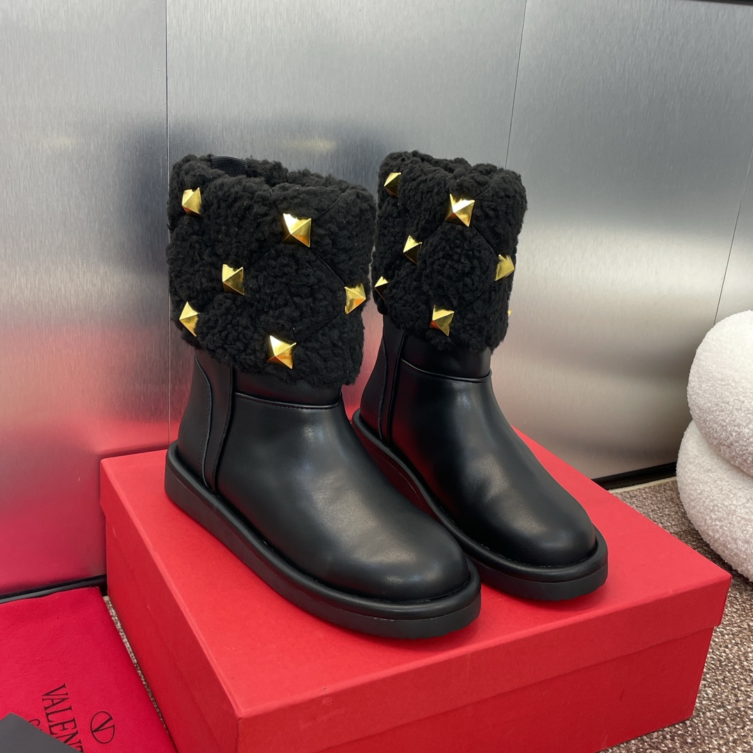 [TOP] VALENTINO Rivet Lambswool Snow Boots - 3cm - 3 Colors