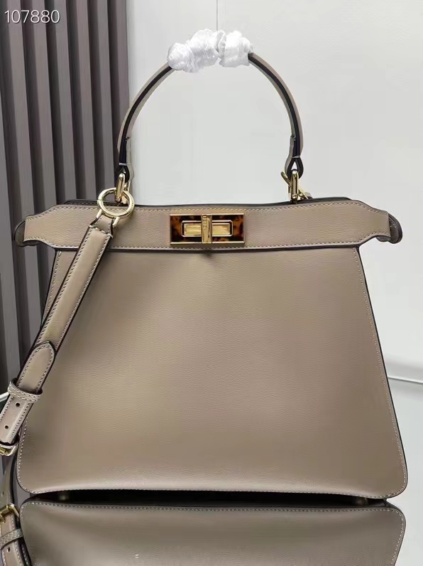 [TOP] FENDI Retro Leather Peekaboo Bags - 33x25x13cm - Khaki&GHW