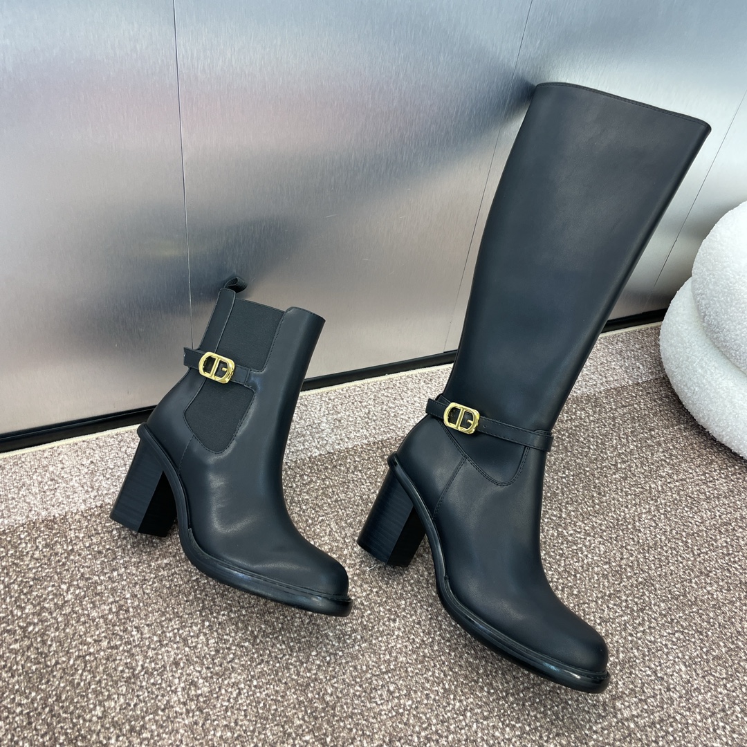 [TOP] Christian Dior 7cm High Heel Montaigne Knight Short/Long Boots - Black