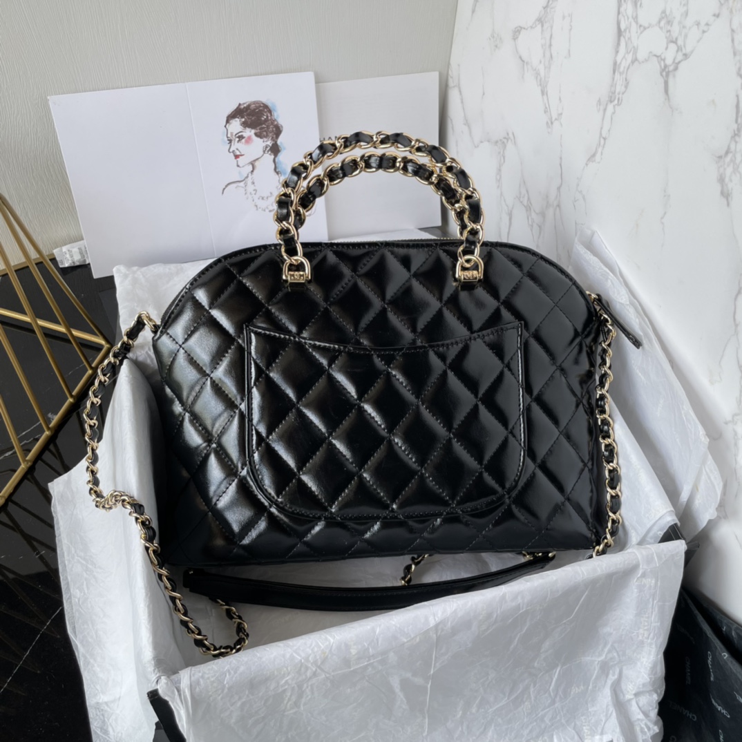 [TOP] CHANEL Shiny Lambskin Tote Bag 20.5x28.5x7cm - Black