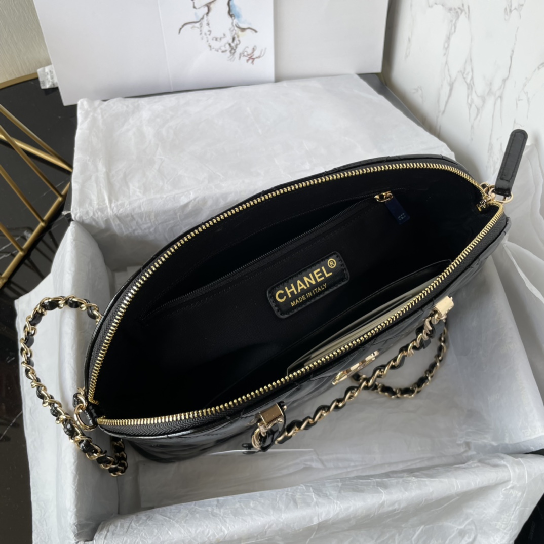 [TOP] CHANEL Shiny Lambskin Tote Bag 20.5x28.5x7cm - Black