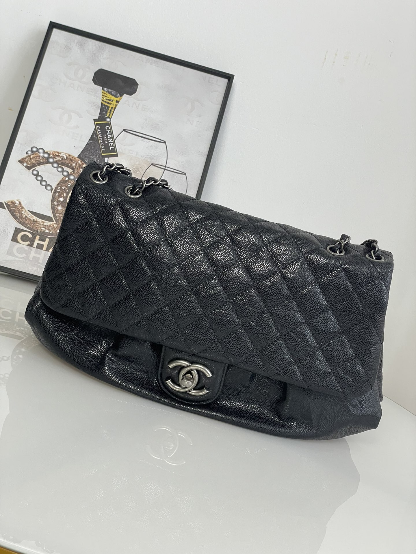 [TOP] CHANEL Vintage Flab Bag 30cm/40cm - Black&SHW