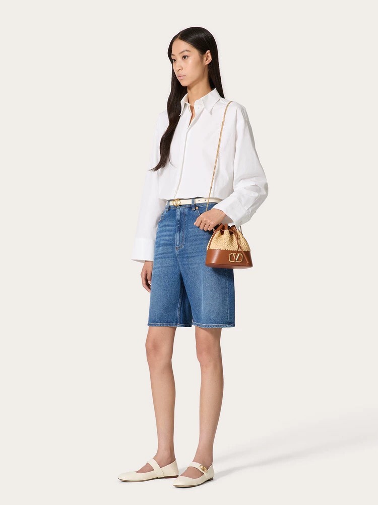 [TOP] VALENTINO Raffia Bucket Bag 20*17*8cm - Apricot&Brown