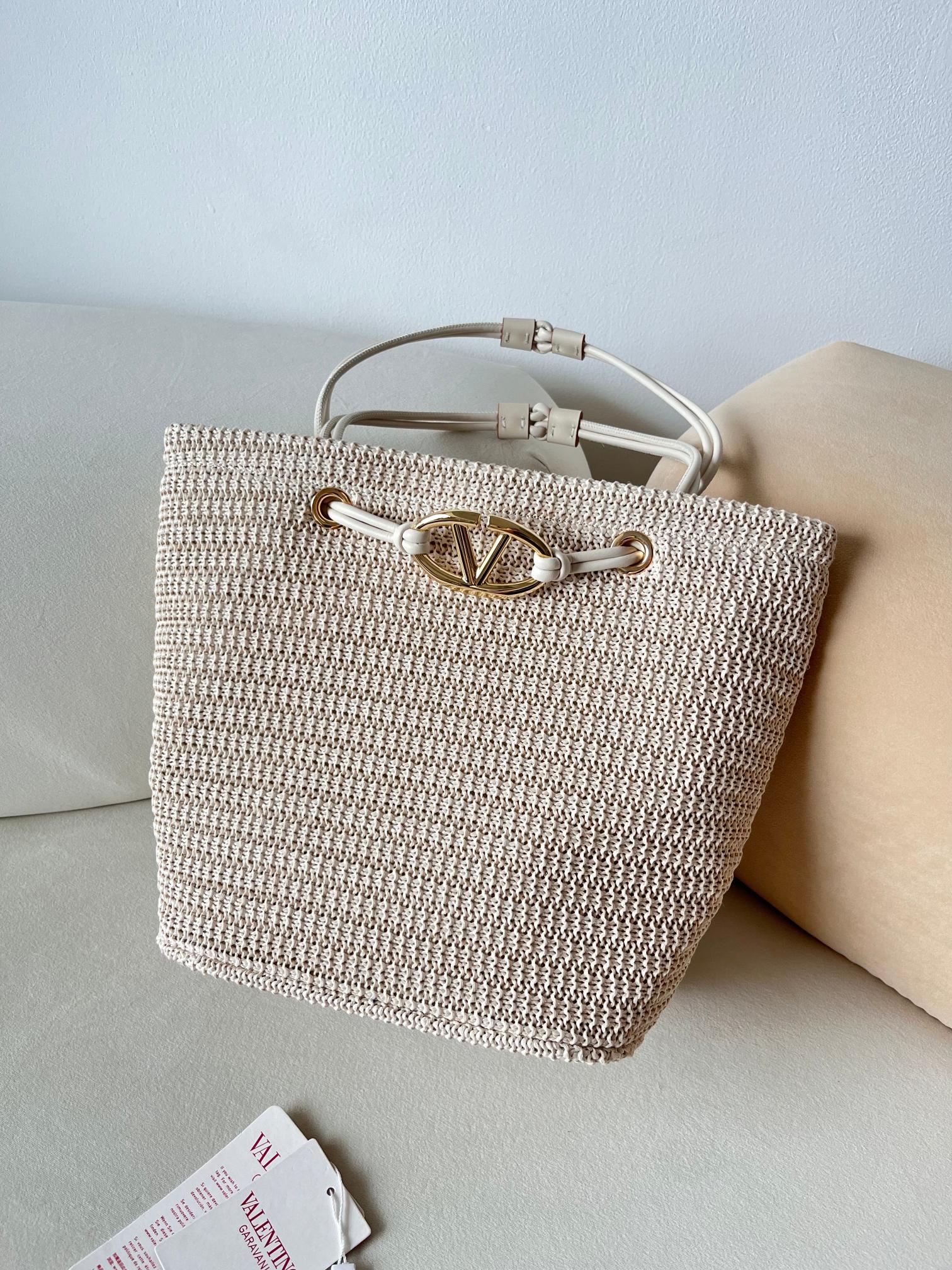 [TOP] VALENTINO Woven Raffia Tote Bag 28*19*9cm/36*27*16cm - 3 Color