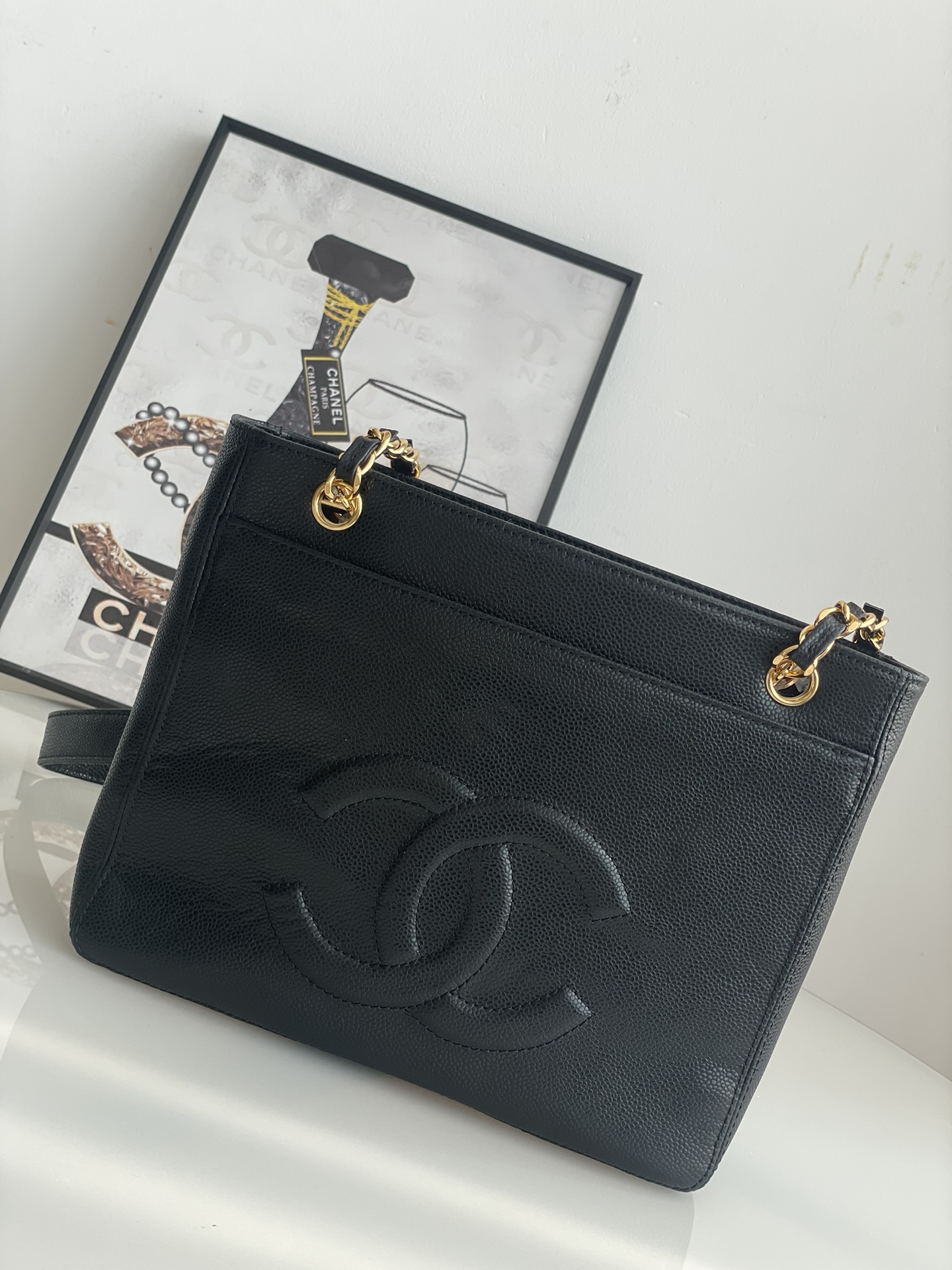 [TOP] CHANEL Vintage Shopping Bag 26×10.5×22cm -Black