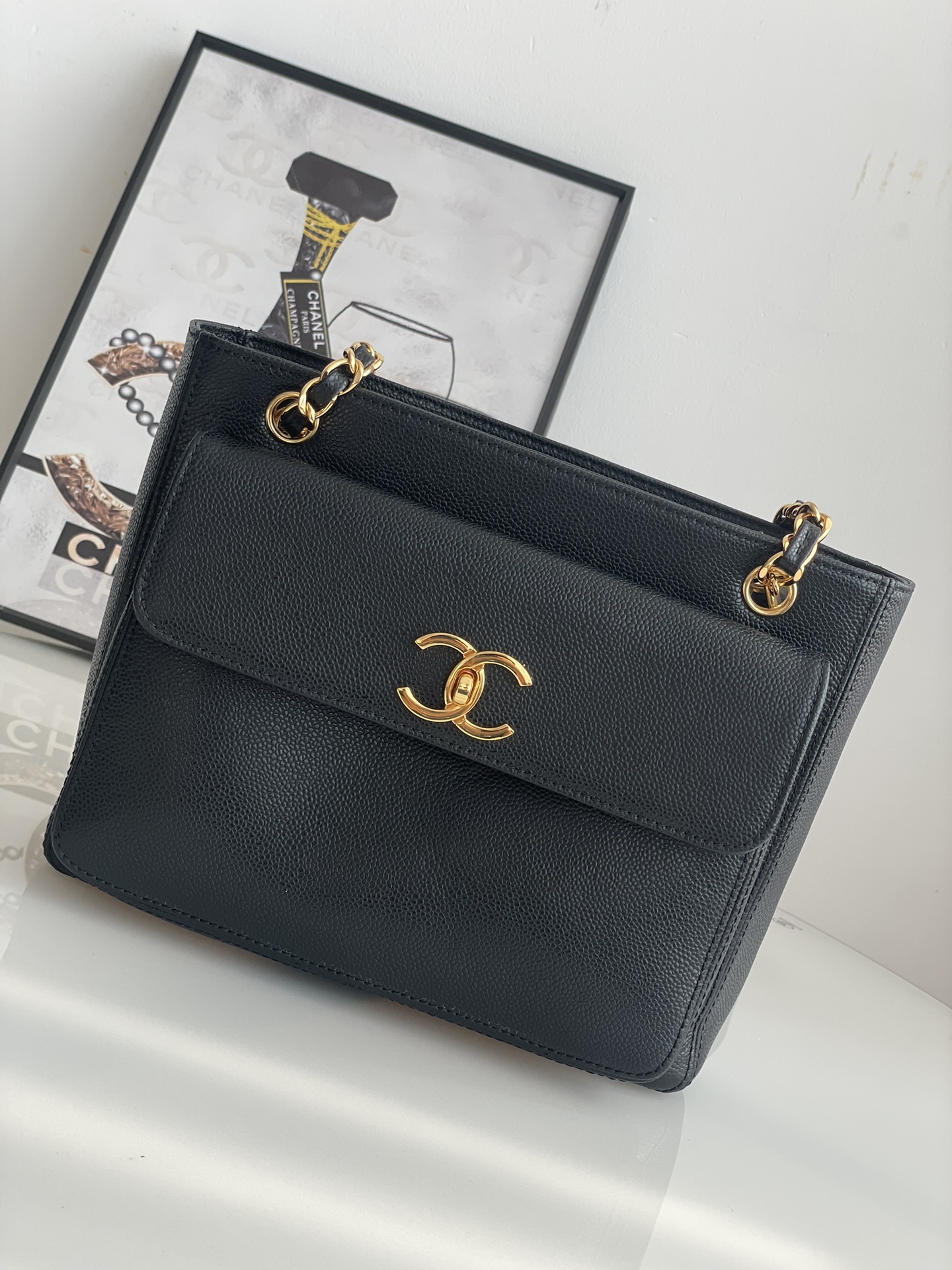 [TOP] CHANEL Vintage Shopping Bag 26×10.5×22cm -Black