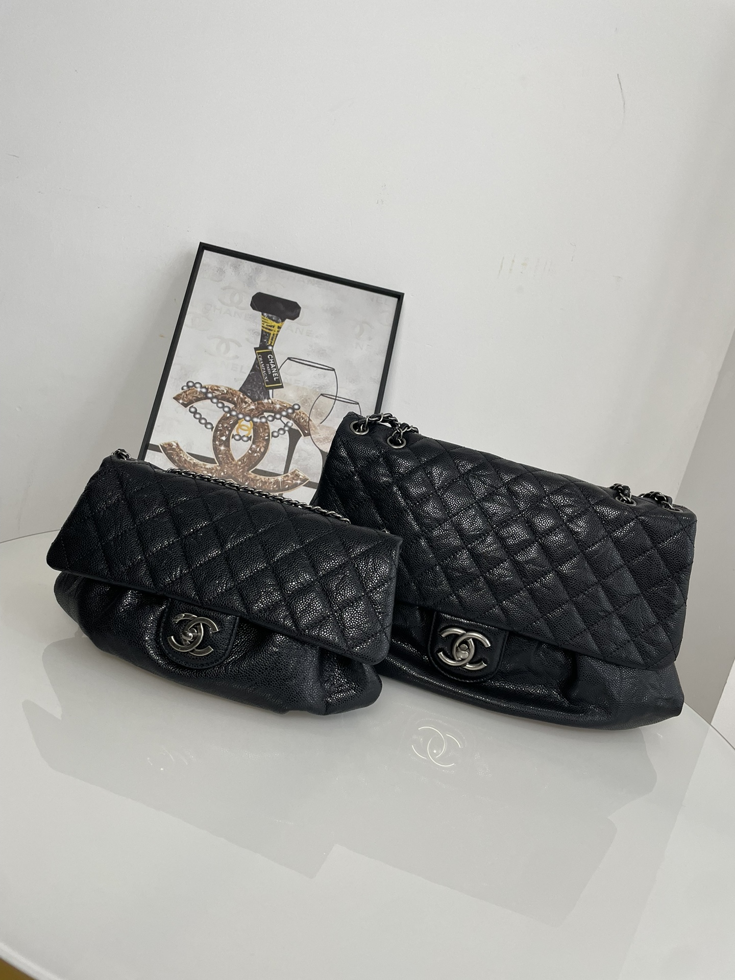 [TOP] CHANEL Vintage Flab Bag 30cm/40cm - Black&SHW