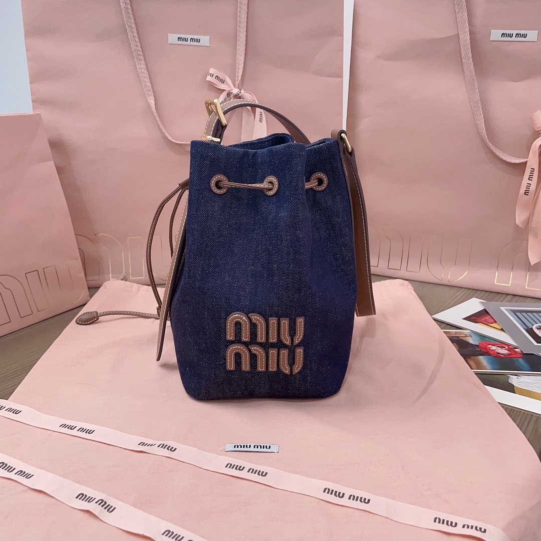 TOP] Miu Miu Denim Bucket Bags 16x22.5x14cm/23x29x17cm - Blue