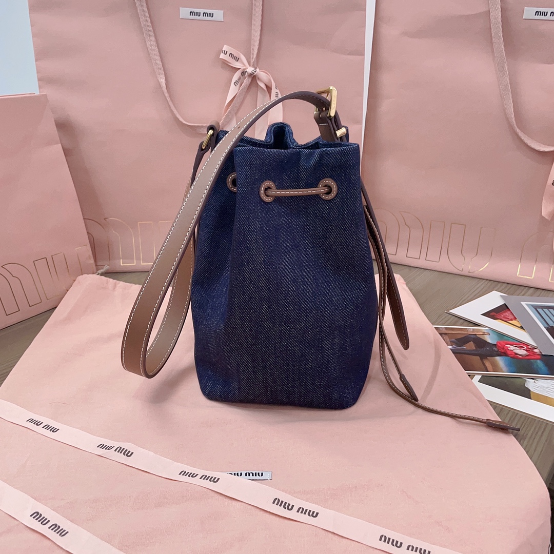 TOP] Miu Miu Denim Bucket Bags 16x22.5x14cm/23x29x17cm - Blue