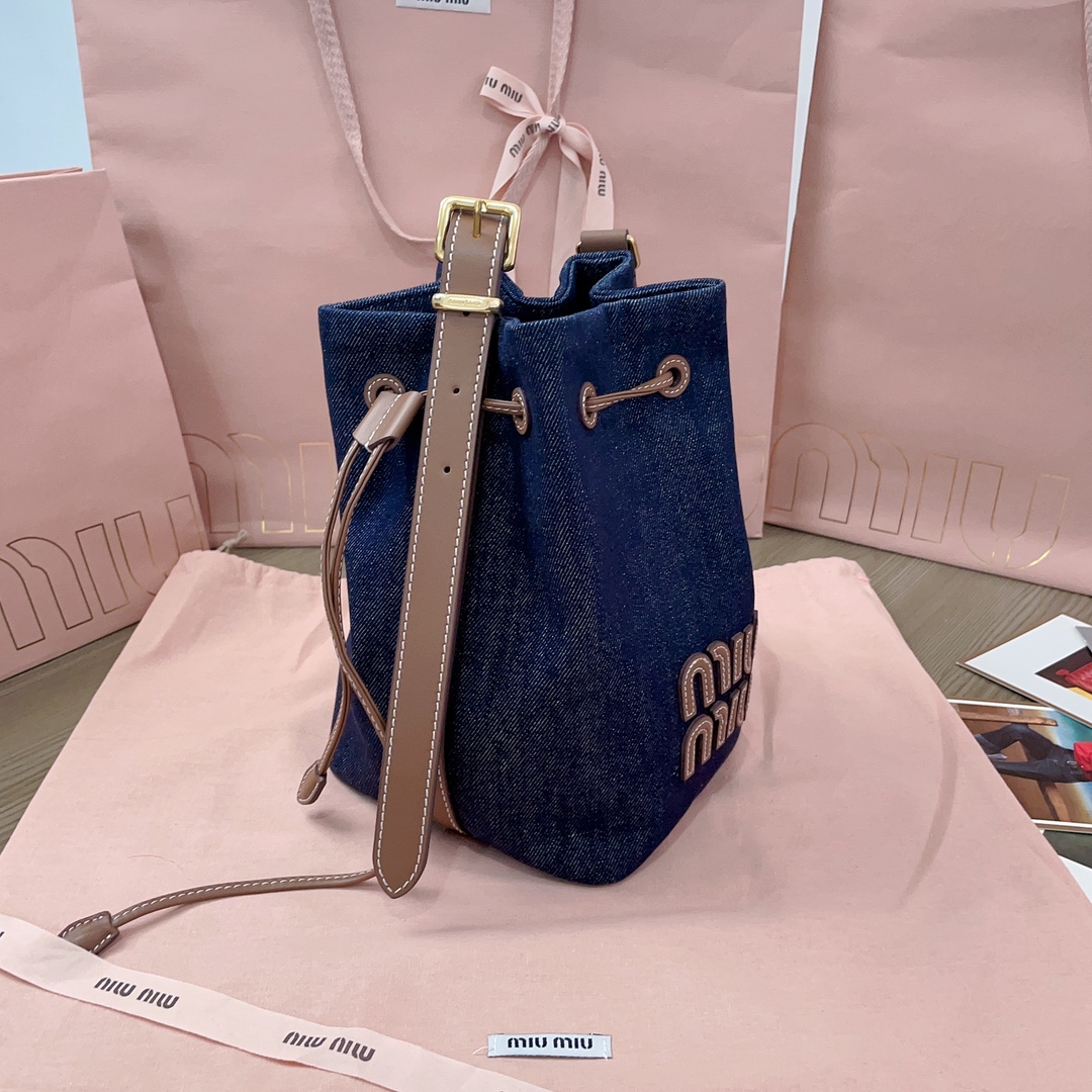 TOP] Miu Miu Denim Bucket Bags 16x22.5x14cm/23x29x17cm - Blue