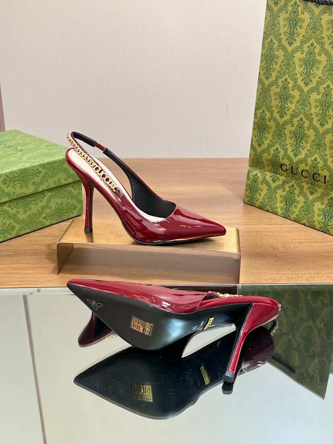 [TOP] GUCCI Women's 4.5cm/10cm High Heel Pumps - Red