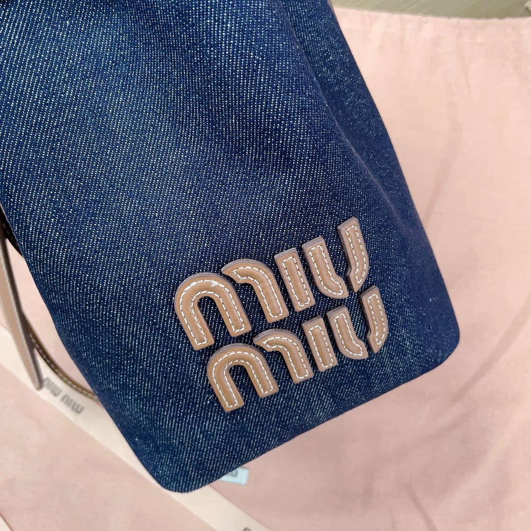 TOP] Miu Miu Denim Bucket Bags 16x22.5x14cm/23x29x17cm - Blue