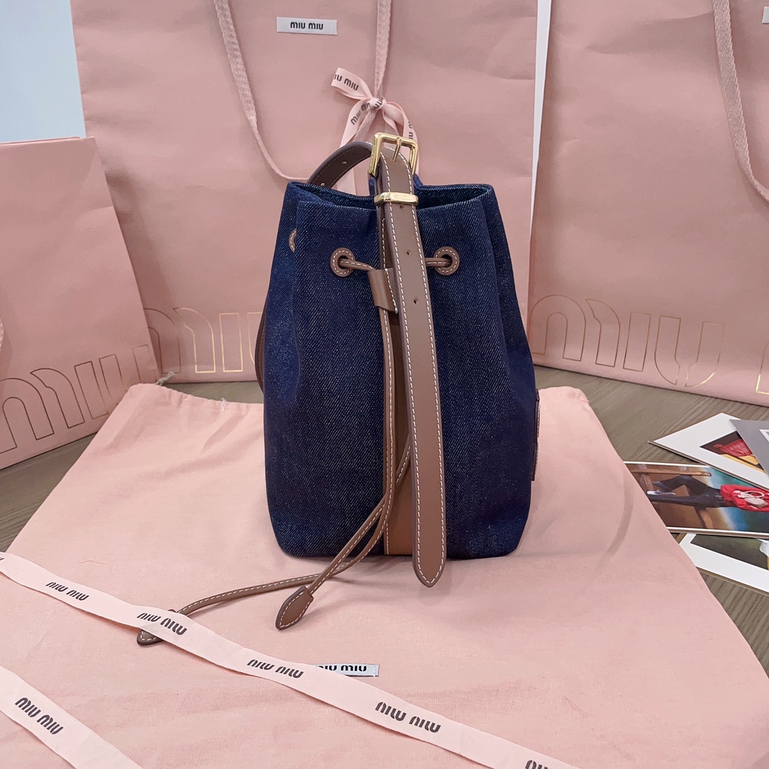TOP] Miu Miu Denim Bucket Bags 16x22.5x14cm/23x29x17cm - Blue