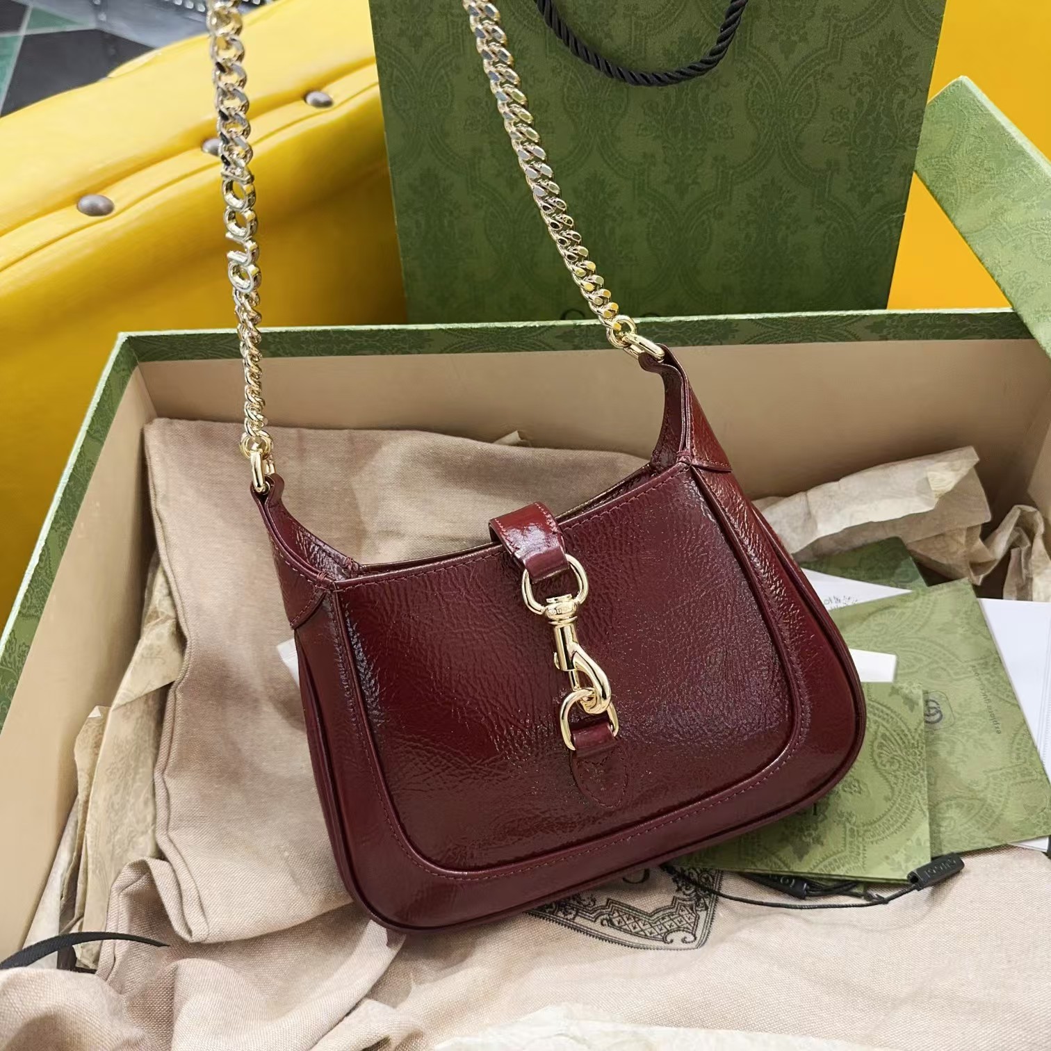 [TOP] GUCCI Jackie Notte Mini Shoulder Bag 19.5x18x3.5cm - Dark Red
