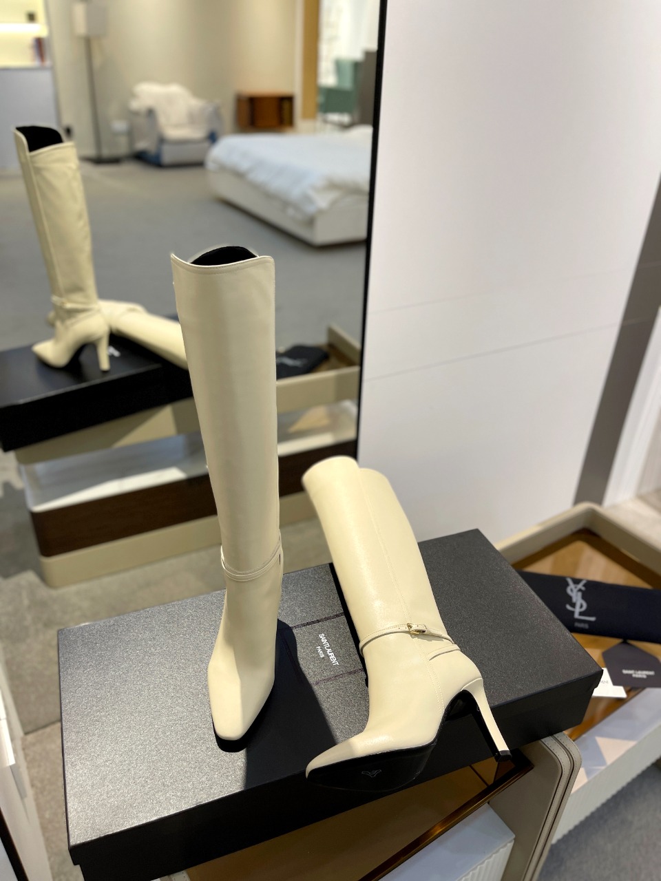 [TOP] Yves Saint Laurent YSL 10.5cm High Heel Calfskin Boots - 4 Colors