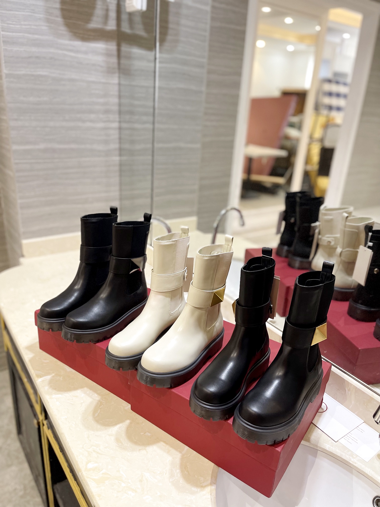 [TOP] VALENTINO 4.5cm Mid Heel GARAVANI ONE STUD Boots  - 3 Color