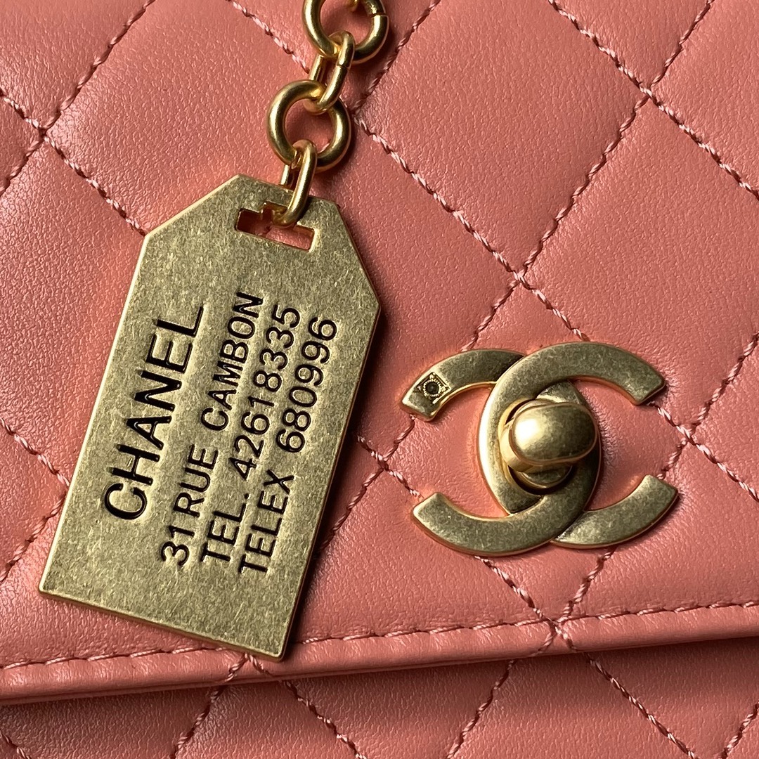 [TOP] CHANEL Double Turn Lock 2 Way Pink Leather Bag 23×16cm-Pink