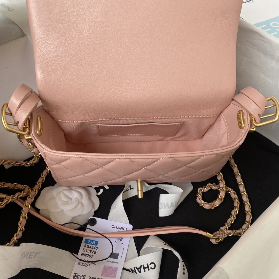[TOP] CHANEL Flap Bag 12.5X19X6cm - Pink & GHW