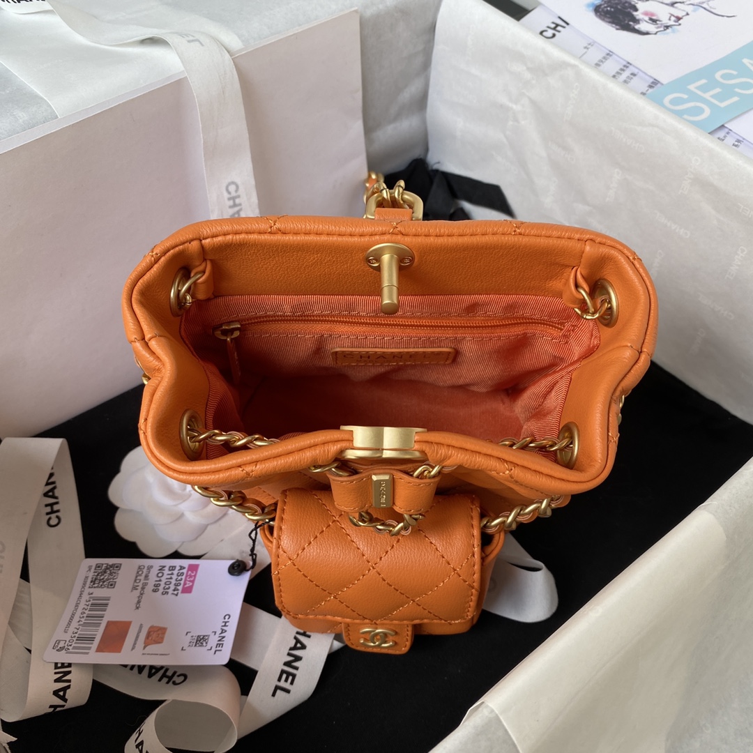 [TOP] CHANEL Small  Backpack 16.5*17*12cm -Orange