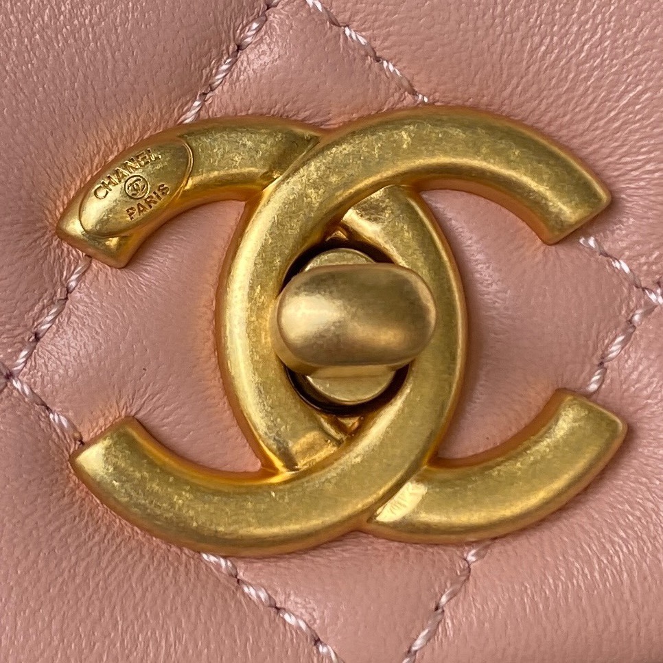 [TOP] CHANEL Flap Bag 12.5X19X6cm - Pink & GHW