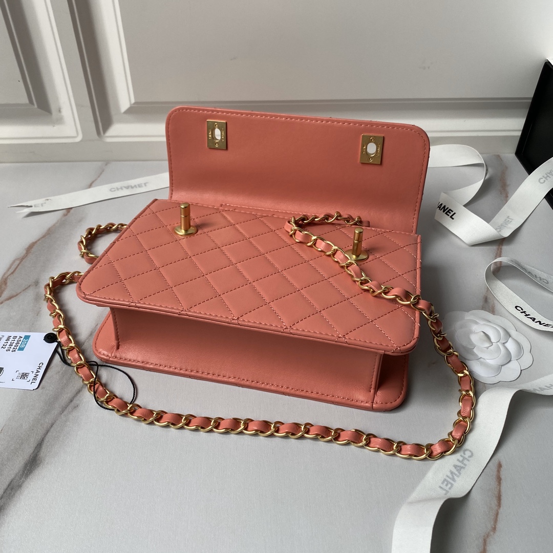 [TOP] CHANEL Double Turn Lock 2 Way Pink Leather Bag 23×16cm-Pink