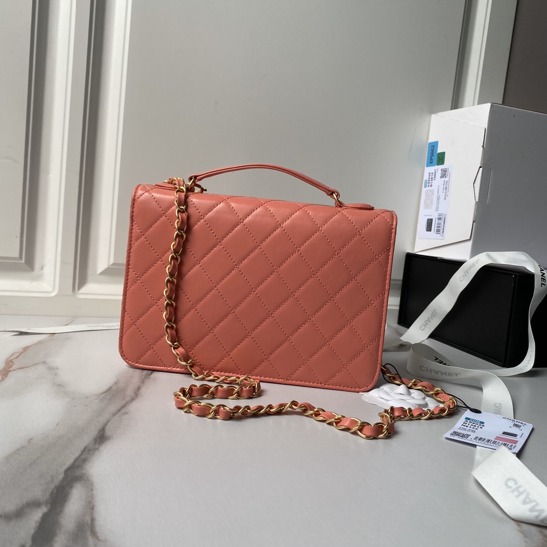 [TOP] CHANEL Double Turn Lock 2 Way Pink Leather Bag 23×16cm-Pink