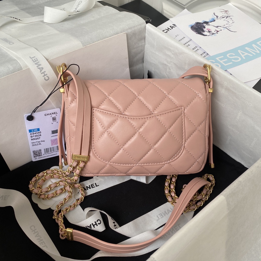 [TOP] CHANEL Flap Bag 12.5X19X6cm - Pink & GHW