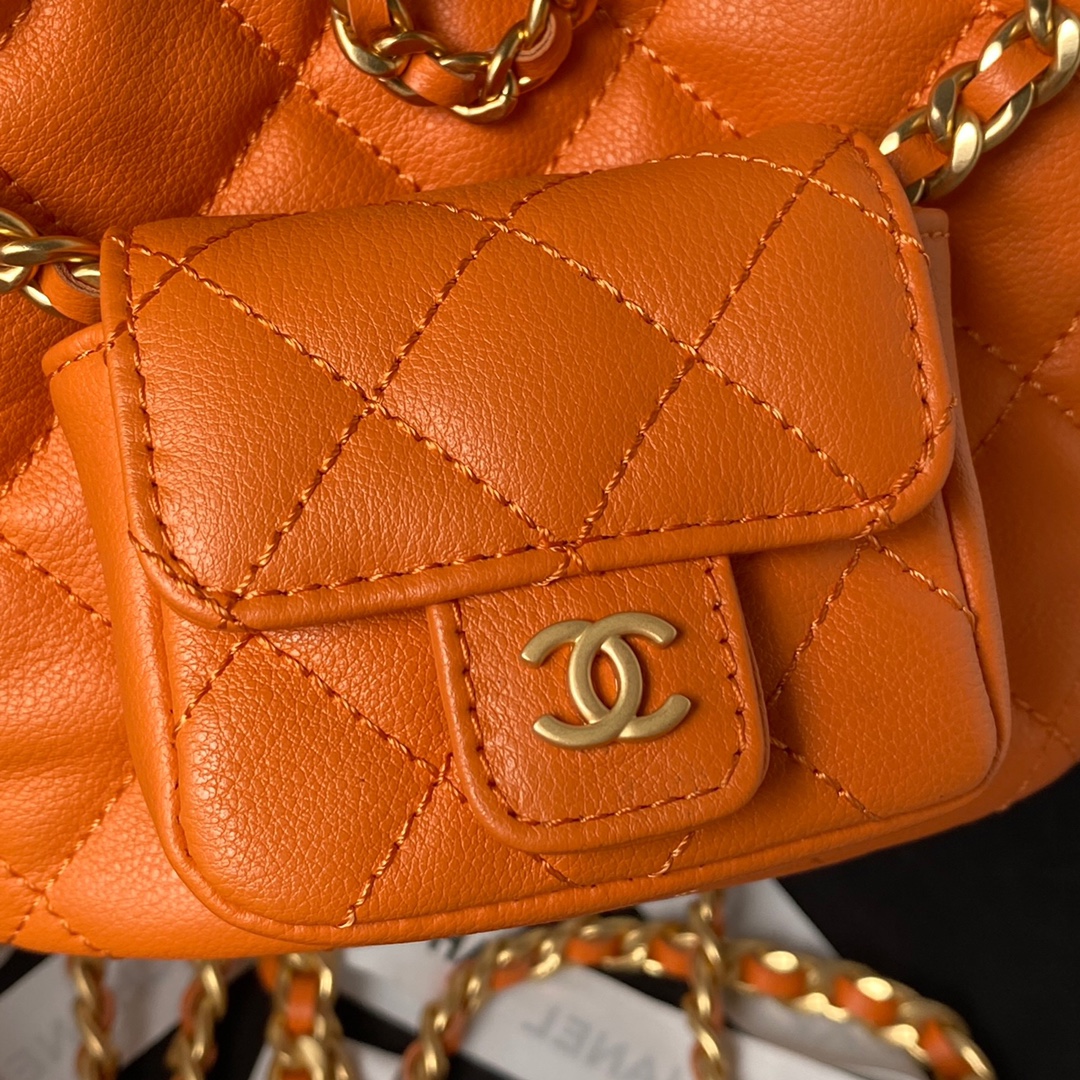 [TOP] CHANEL Small  Backpack 16.5*17*12cm -Orange