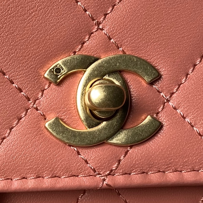 [TOP] CHANEL Double Turn Lock 2 Way Pink Leather Bag 23×16cm-Pink